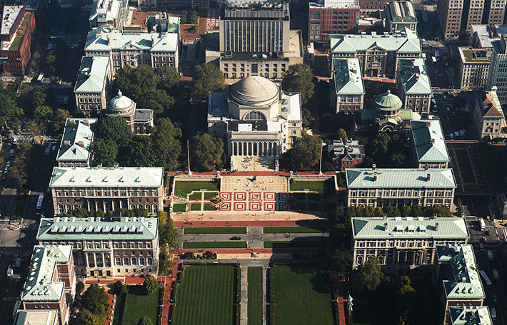 An aerial view of Columbia's Morningside campus.